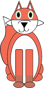 A fox that looks kind of creepy and is made of basic 2D geometric shapes.